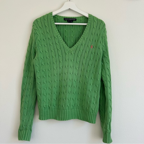 100% Cotton Ralph Lauren Green Cable Knit Sweater - XL - Picture 1 of 5